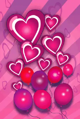Hearts Balloons Stripes Valentines Card valentine